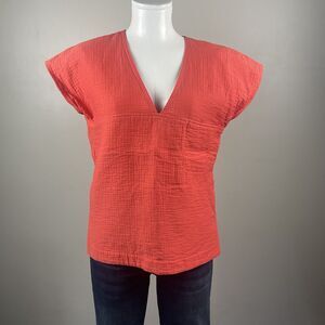 Rachel Comey Womens Orange  Short Sleeve Boxy V Neck Blouse Size 0